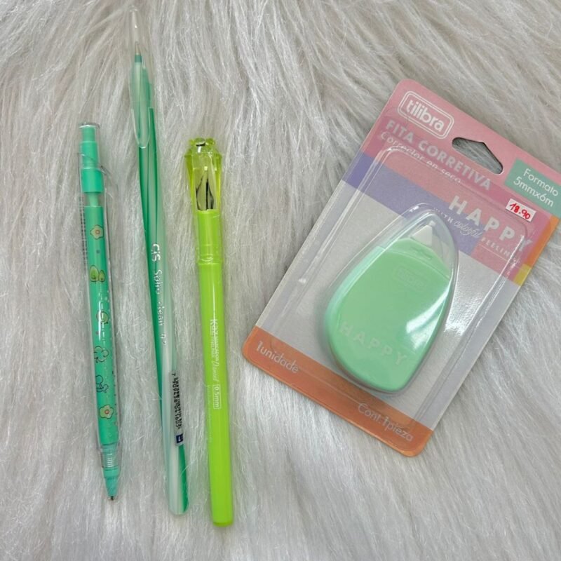 Lapiseira 0,7mm Caneta Spiro, Cor verde Caneta Fineliner Diamond, Cor verde Fita Corretiva  33,80